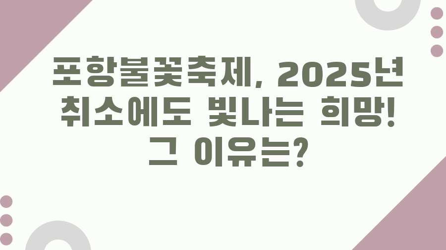 포항불꽃축제, 2025년 취소에도 빛나는 희망! 그 이유는?